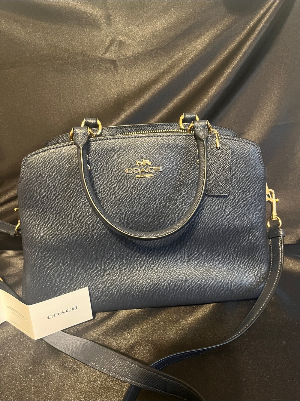 Coach  Lillie Carryall Navy Saffiano Leather Satchel with Gold Hardware